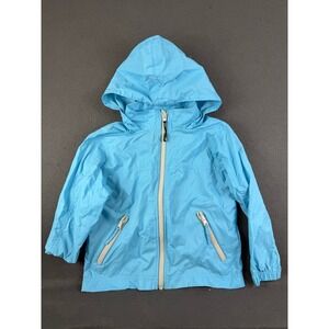 LL Bean Kids Light Blue Discovery Rain Jacket Windbreaker Hooded Full Zip M 5/6